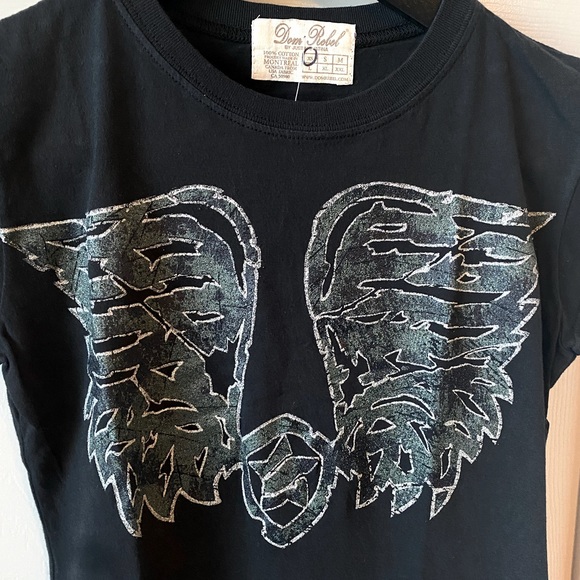 NWT DOM REBEL Black Cotton Graphic Wings Forbidden Paradise Tee T-Shirt SZ XS - Picture 3 of 6